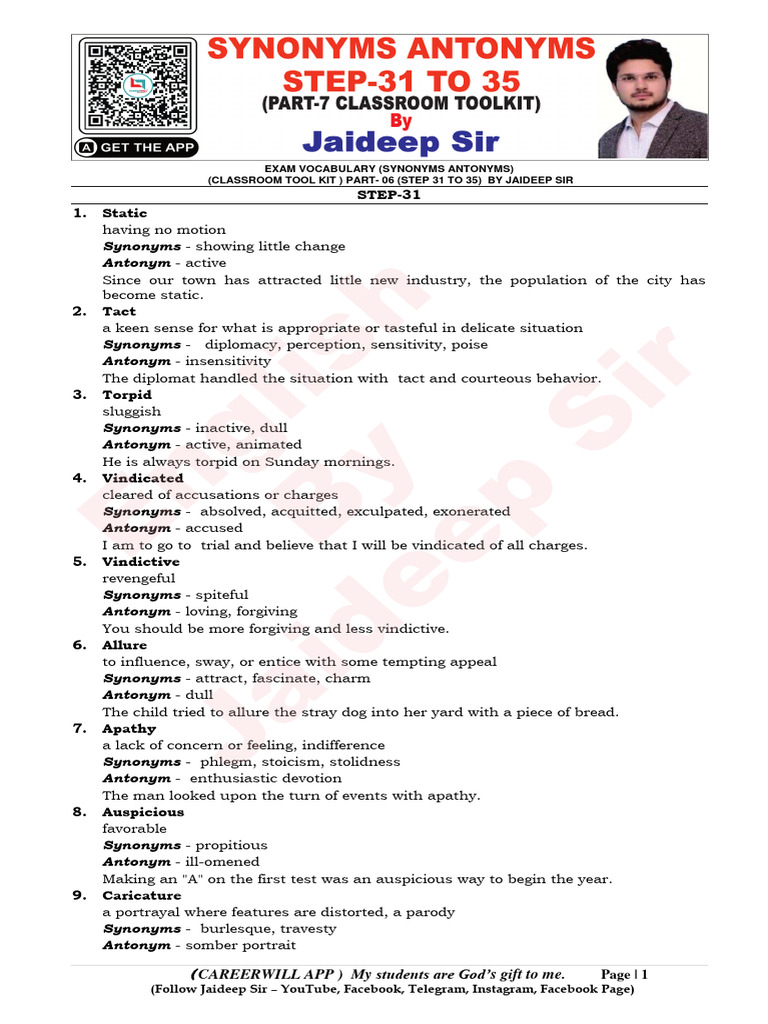 Exam Vocabulary: Synonyms & Antonyms | PDF | Language Arts & Discipline