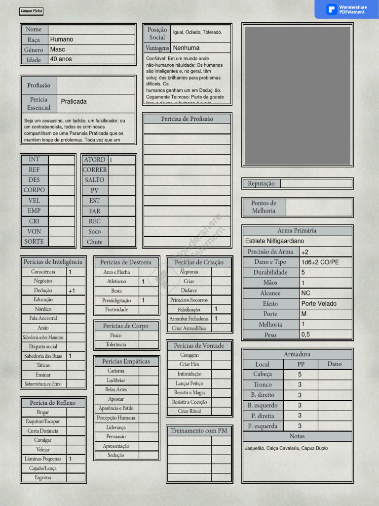 The Witcher TRPG - Ficha-Editável | PDF