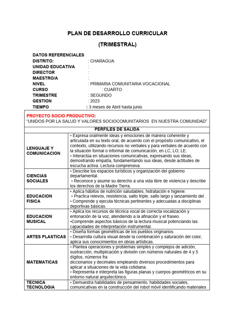 PLAN CURRICULAR DE CLASE 4TO B 2023 (Recuperado Automáticamente) | PDF ...