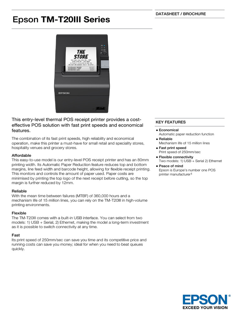 Epson TM-T20III Receipt Printer Specs | PDF