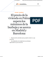 El Precio de La Vivienda en Palma Supera Los Máximos de La Burbuja y Se Acerca en Madrid y Barcelona