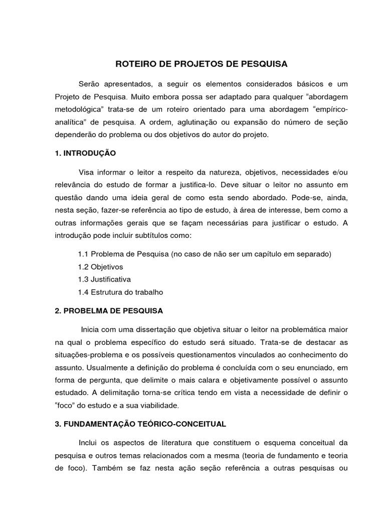 Roteiro Projeto De Pesquisa Pdf