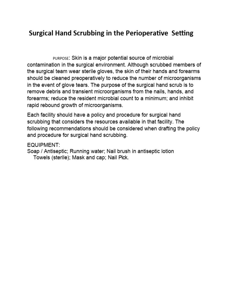 Surgical Hand Scrubbing in the Perioperative Setting PDF