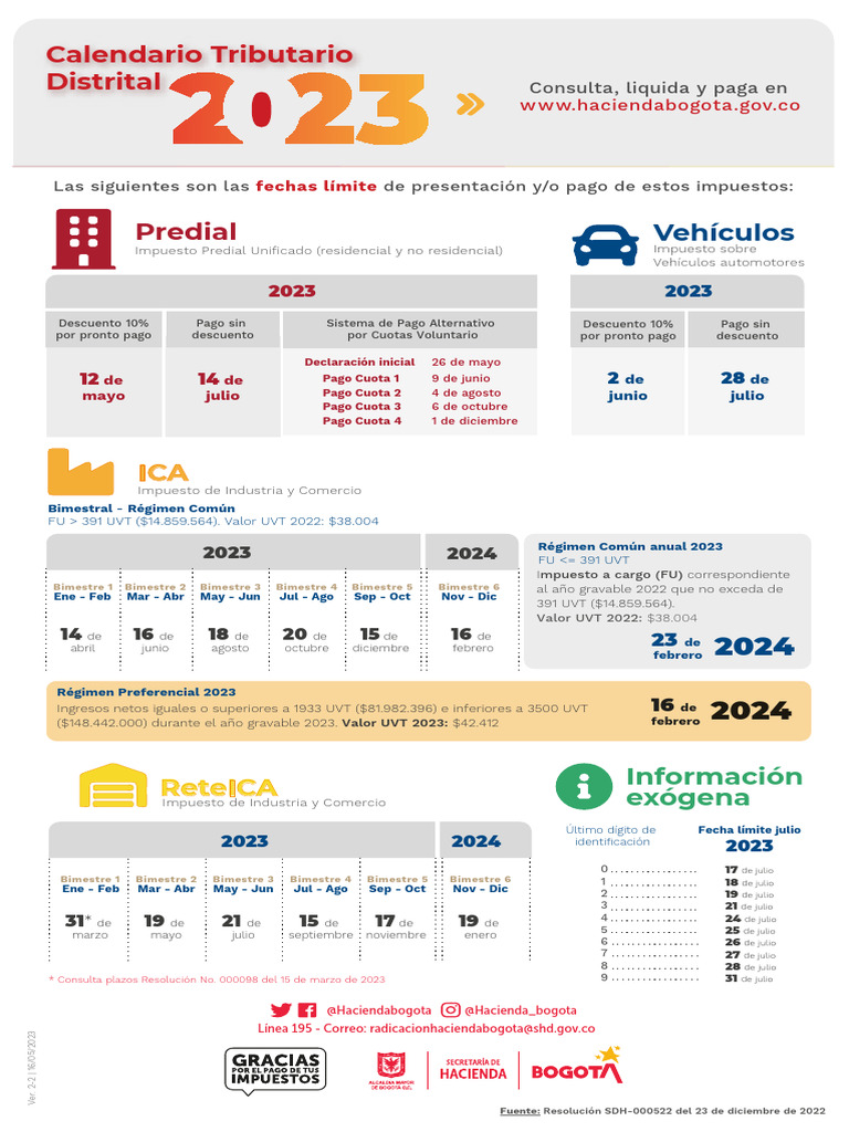Calendario Tributario Hacienda Bogota 2023 PDF Impuestos Finanzas del gobierno