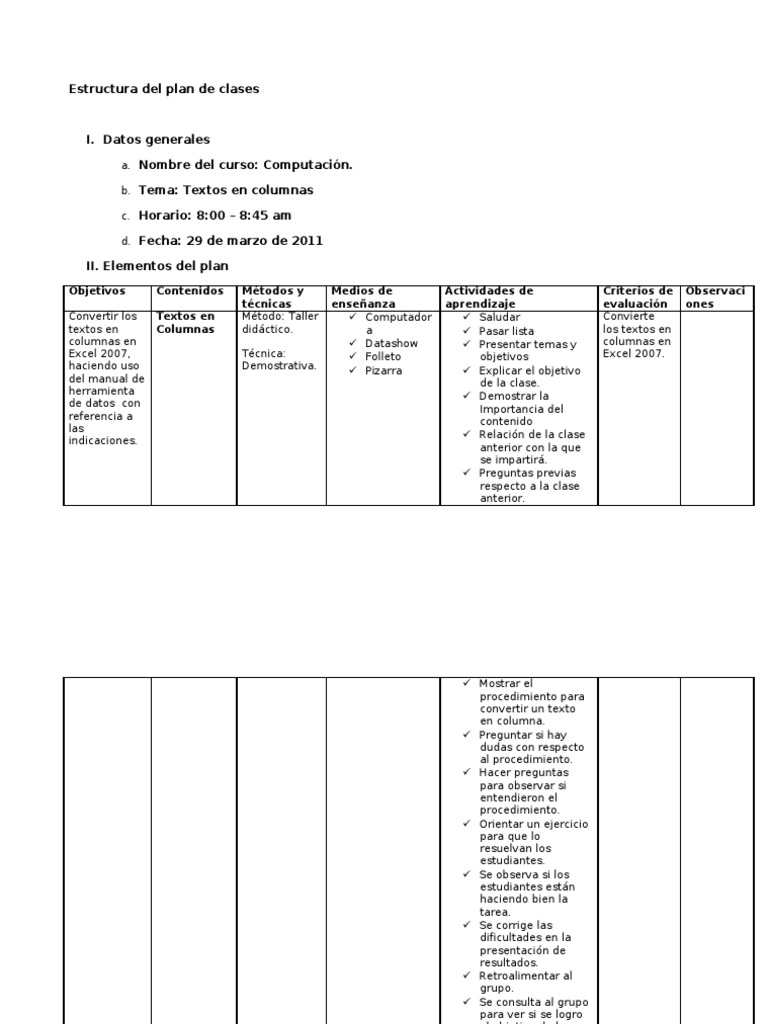 Estructura Del Plan de Clases para Informatica | PDF
