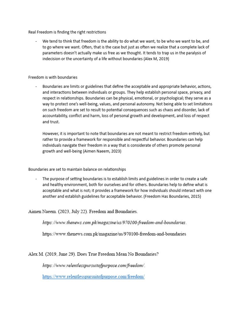 Freedom and Boundaries - References | PDF | Self-Improvement | Science ...