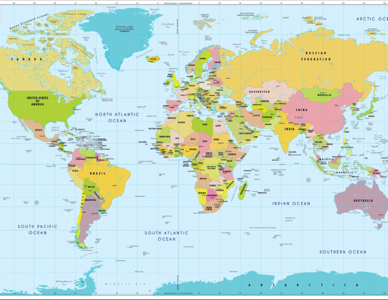 World Map With Countries and Capitals | PDF