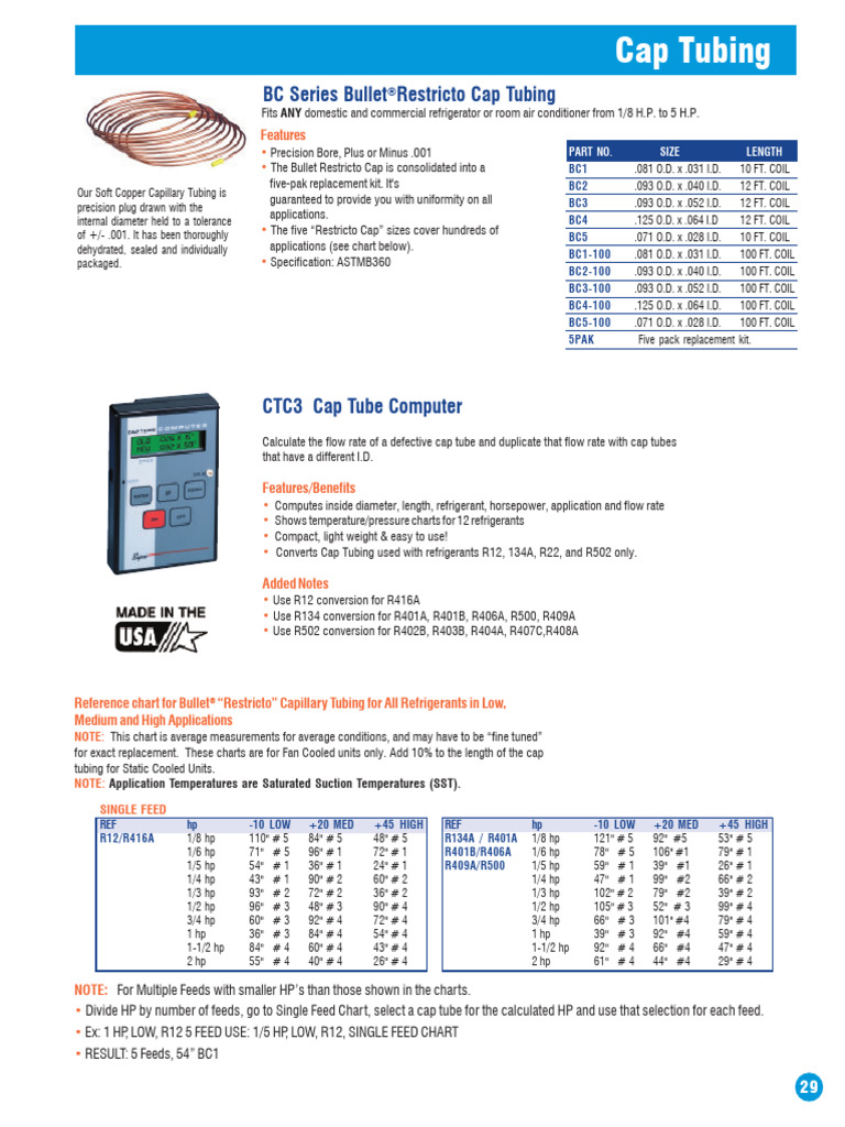Supco Cap Tube Chart PDF Chemical Engineering Equipment