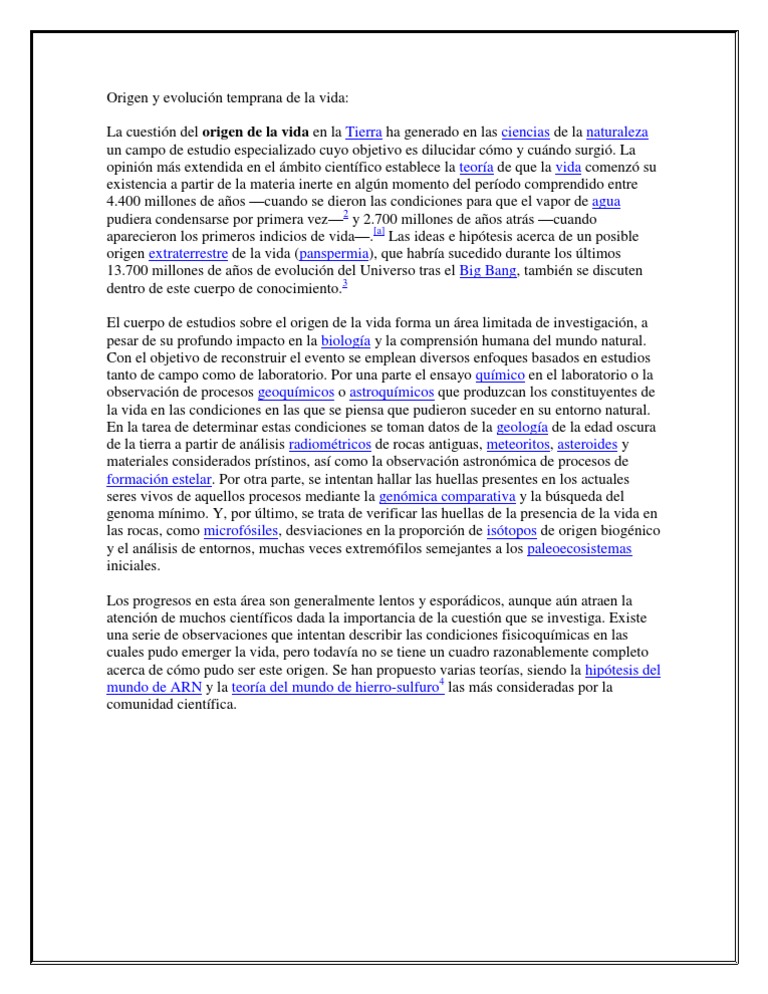 Origen y Evolución Temprana de La Vida | PDF | Abiogénesis | Vida