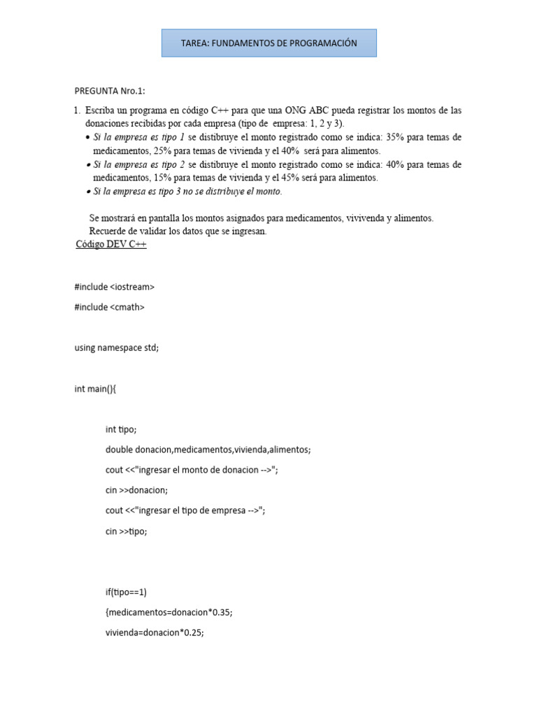 Programa C++ para Registro de Donaciones | PDF