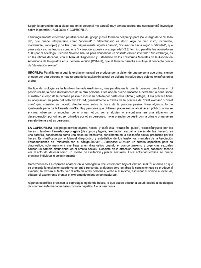 Urofilia y Coprofilia: Parafilias Definidas | PDF