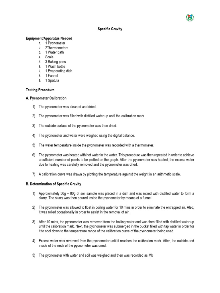 Specific Gravity Lab Report PDF