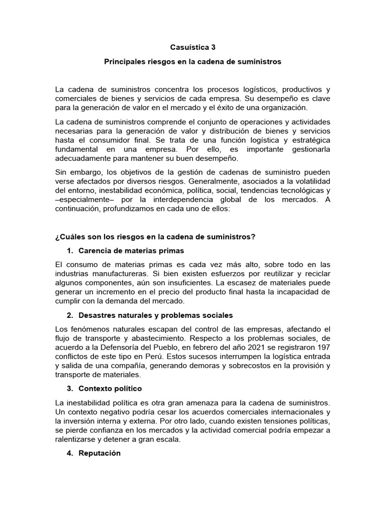 Casuística 3 - Riesgos en La Cadena de Suministro | PDF | Logística ...