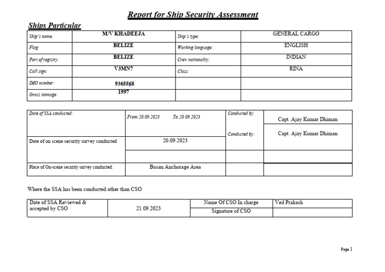 Ship Security Assessment Report