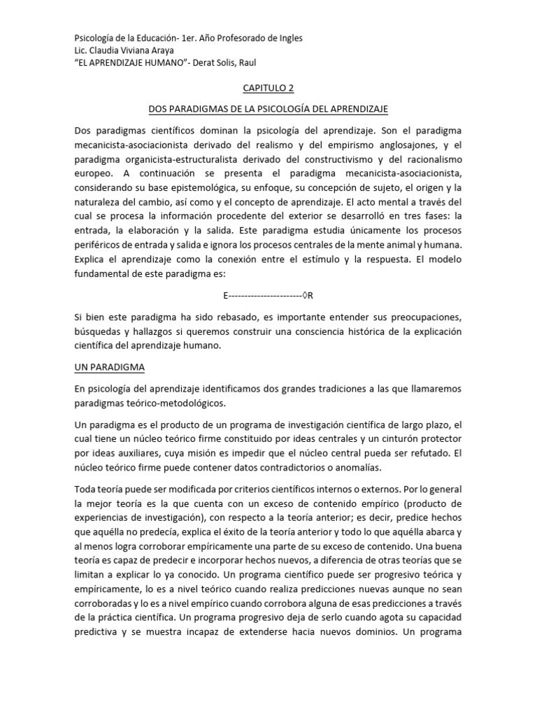 Paradigmas en Psicología del Aprendizaje | PDF | Behaviorismo | Aprendizaje