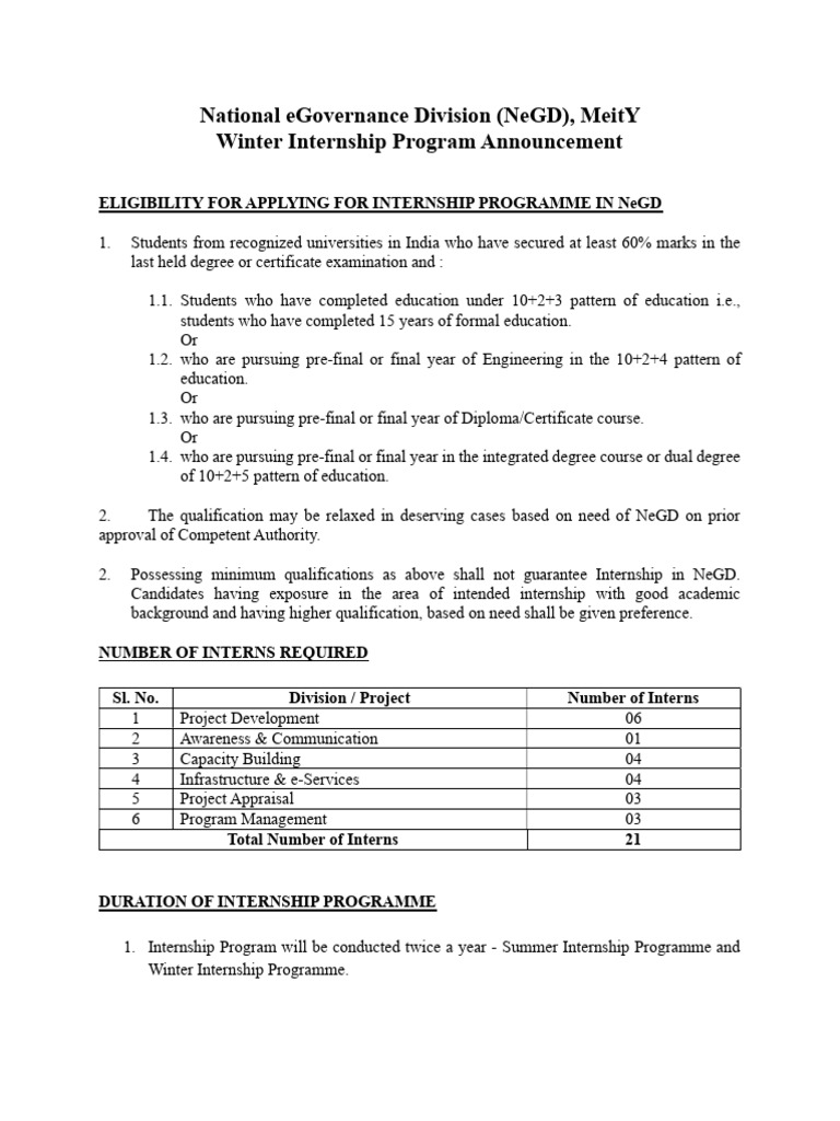 Winter internship programme with application form pdf academic