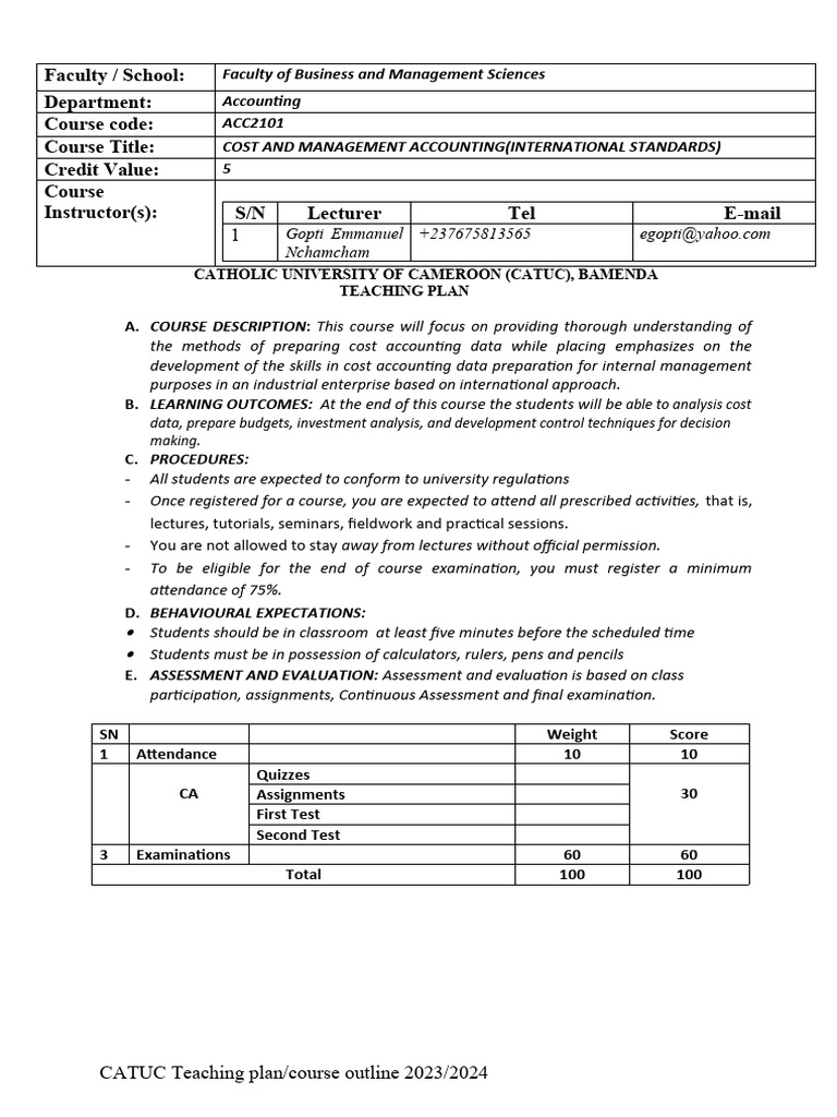 Teaching plan cost and management accounting i pdf inventory