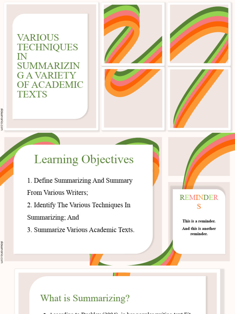 Various Techniques in Summarizing a Variety of Academic Texts | PDF ...