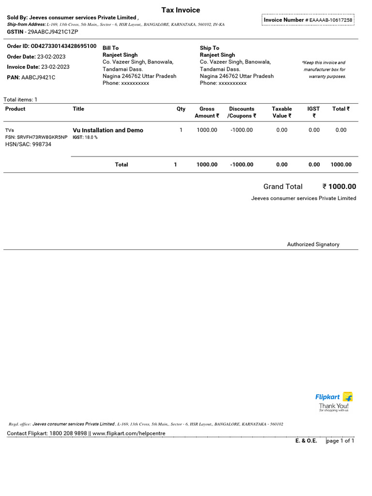 Tax Invoices for TV Purchases | PDF