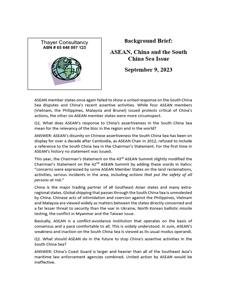Thayer, ASEAN, China and The South China Sea Issue | PDF | South China ...