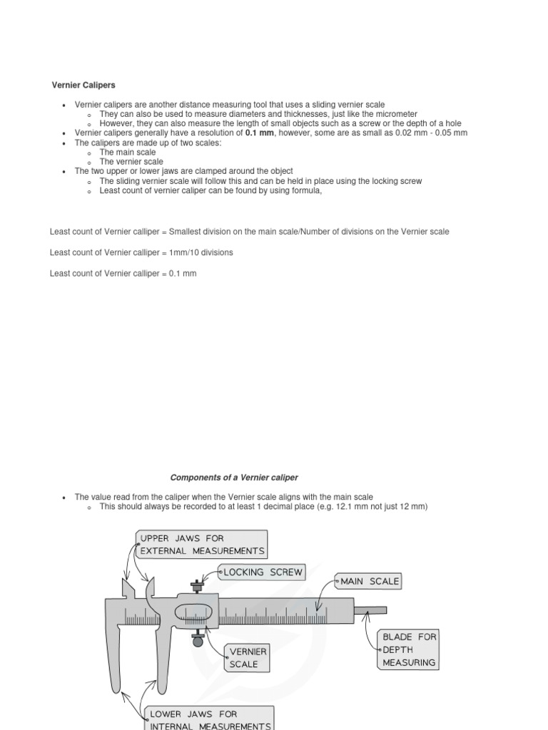 Vernier Caliper Notes PDF