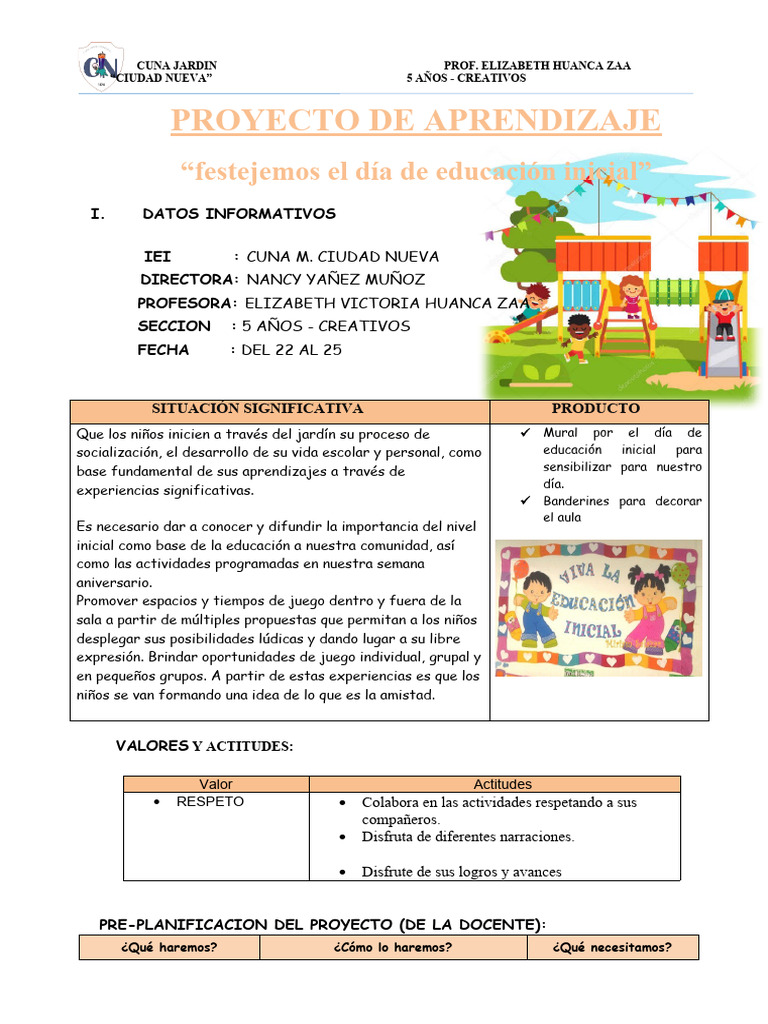 DIA DE ED - INICIAL 2017.5años | PDF | Educación de la primera infancia ...
