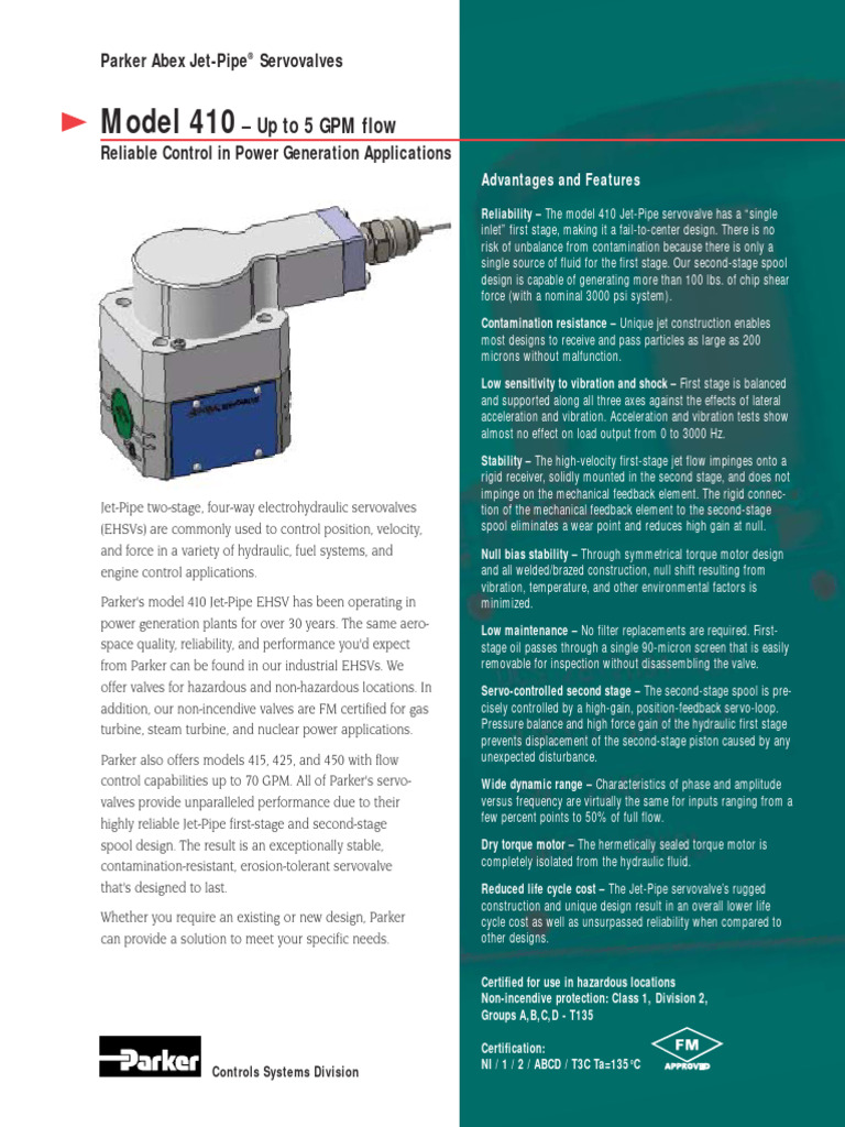 Parker Jet-Pipe® Electrohydraulic Servovalves (EHSVs) | PDF