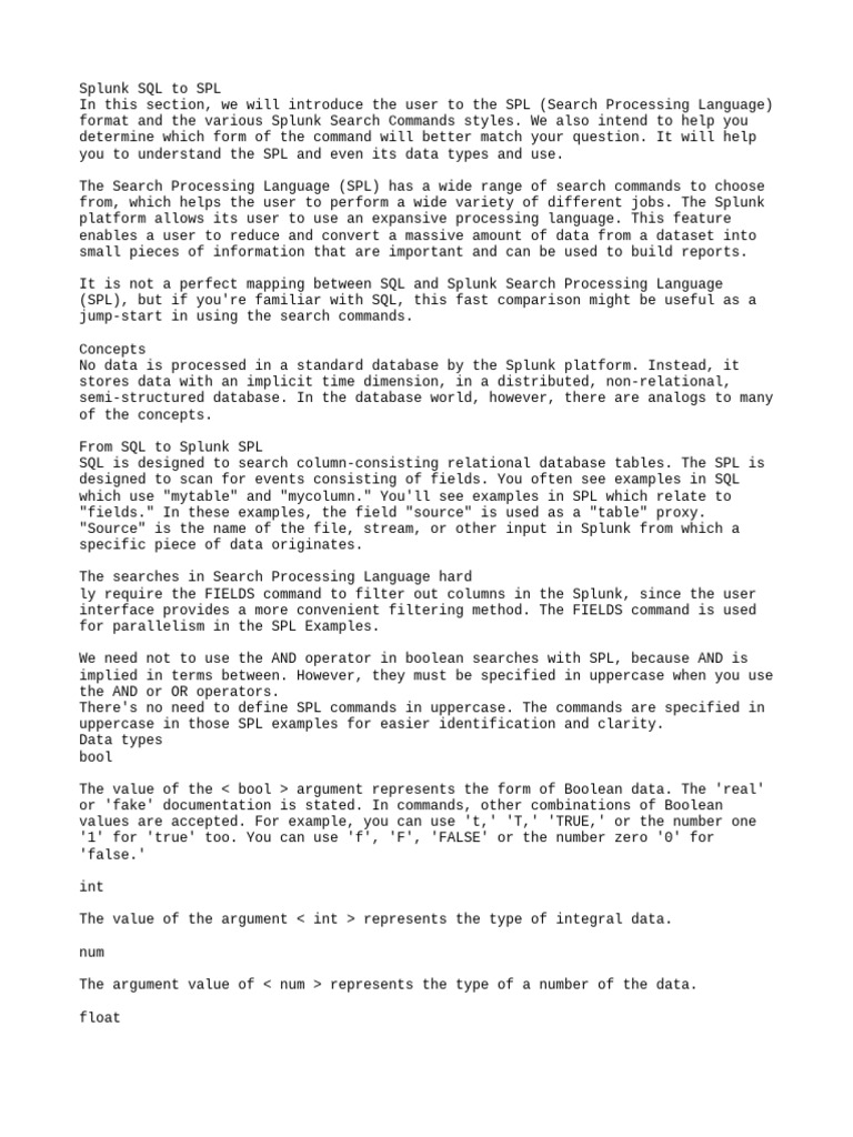 Splunk SQL To SPL | PDF | Boolean Data Type | Sql