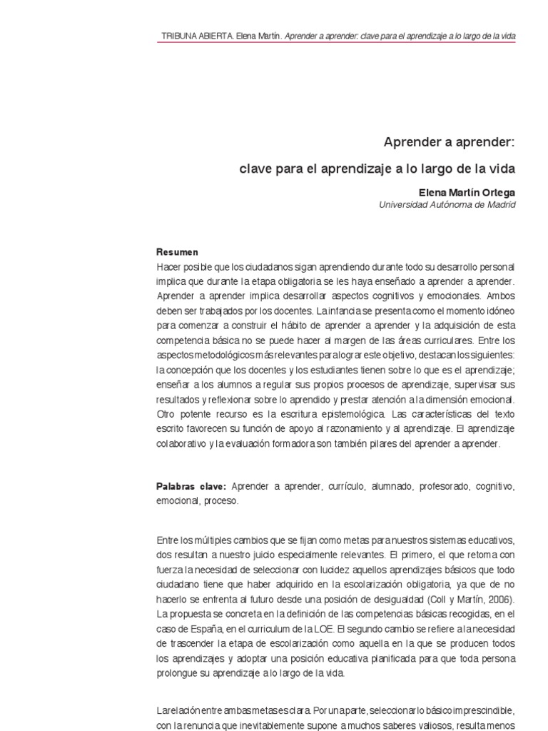 Aprender a aprender: clave educativa | PDF | Crecimiento personal y ...