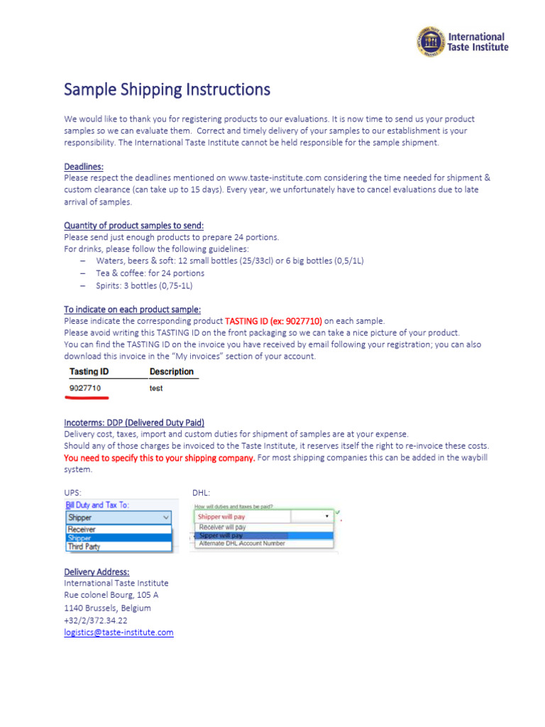 Shipping Instructions for Sample Evaluation | PDF | Economies
