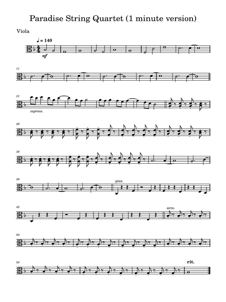 Paradise String Quartet Viola Performance | PDF