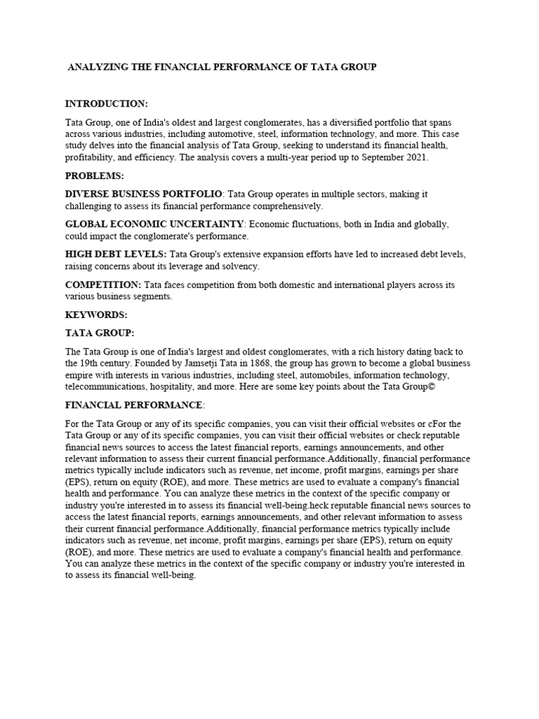 Tata Group Financial Performance Analysis | PDF | Finance & Money ...