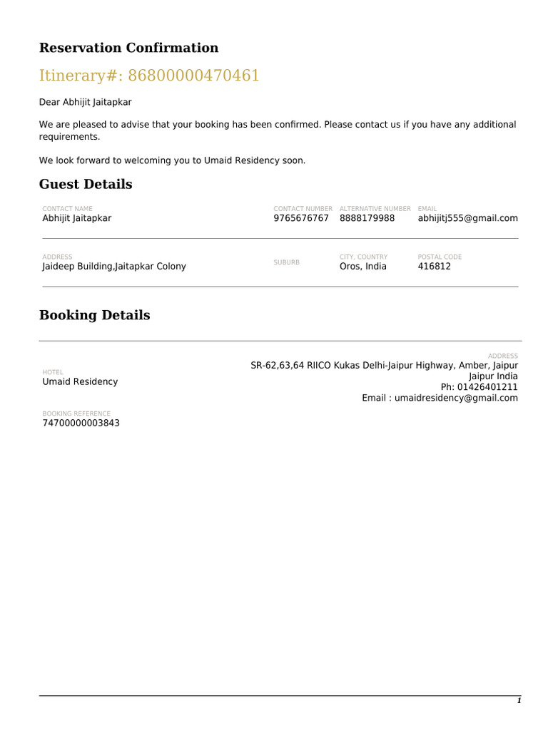 Booking Confirmation | PDF