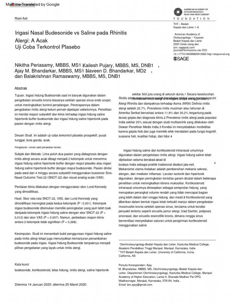 Budesonide vs Saline Nasal Irrigation RCT_translate PDF