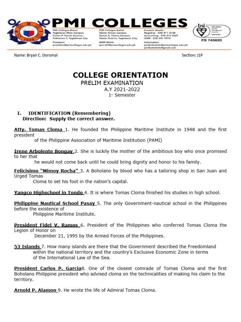 Colors Prelim Exam | PDF