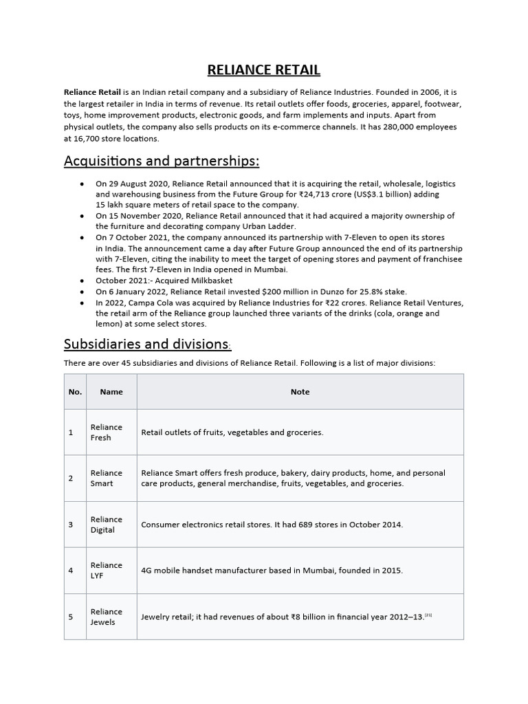 Reliance Retail Pdf Retailing Marketing