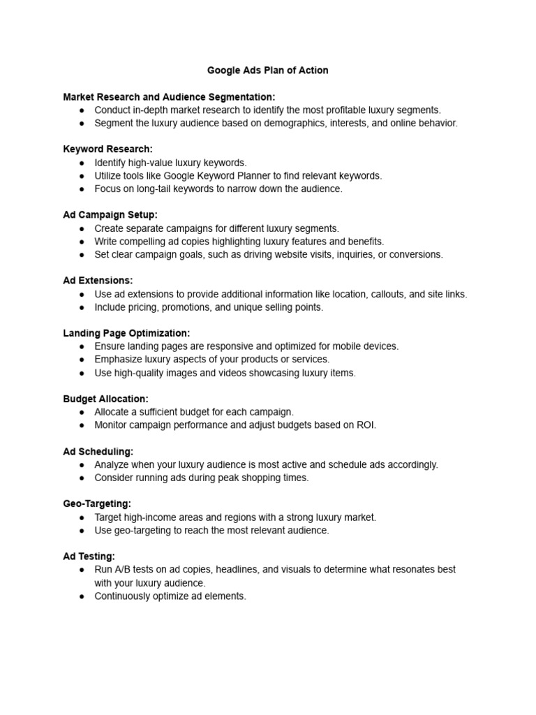 Google Ads Plan and Roadmap PDF Search Engine Optimization Marketing