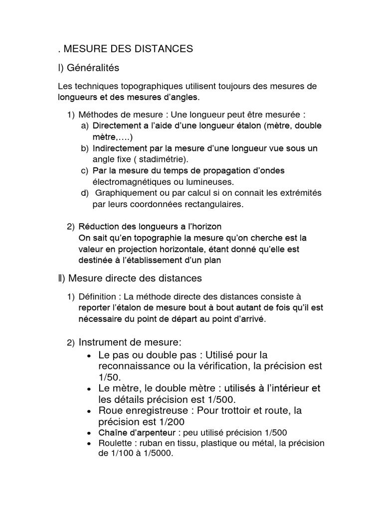 Méthodes de Mesure des Distances | PDF | Longueur | Mètre