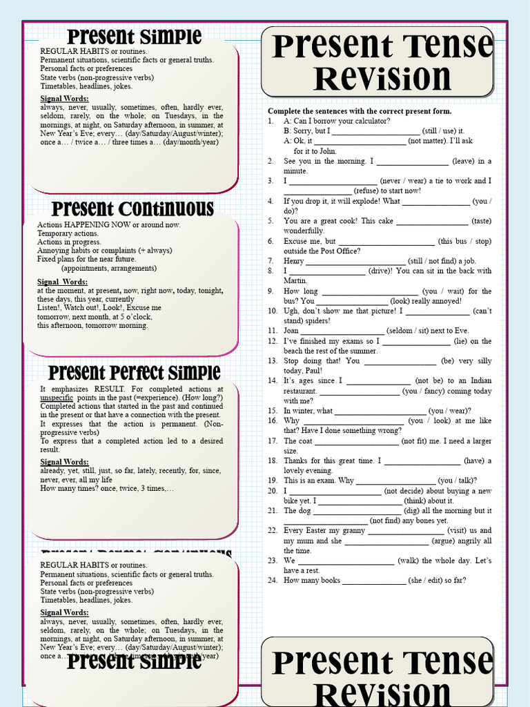 Present Simple Tense Exercises | PDF | Linguistic Morphology | Grammar