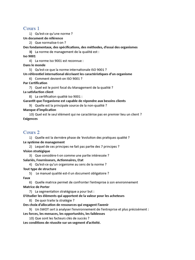 Questionnaire d'audit interne ISO 9001 | PDF | Affaires
