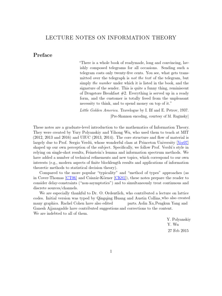 Mit6 441s16 Course Notes | PDF | Data Compression | Statistical Theory