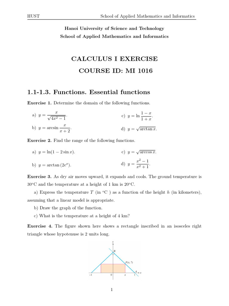 MI1016 Calculus1 Exercises | PDF | Tangent | Derivative