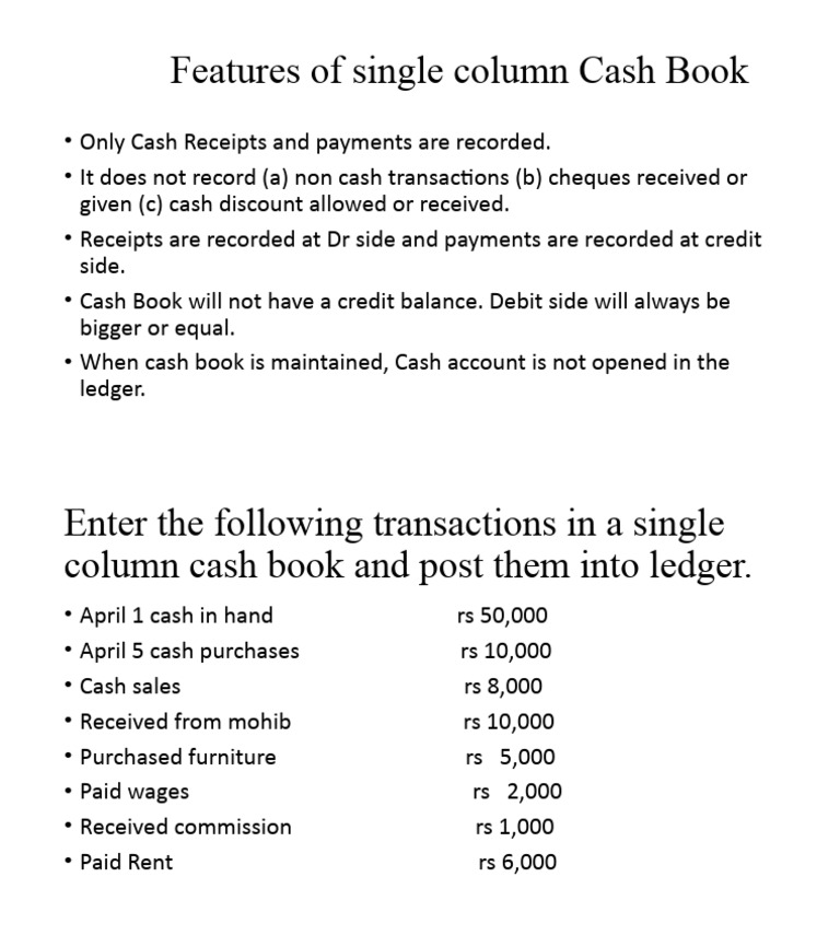 Features of Single Column Cash Book | PDF | Finance & Money Management