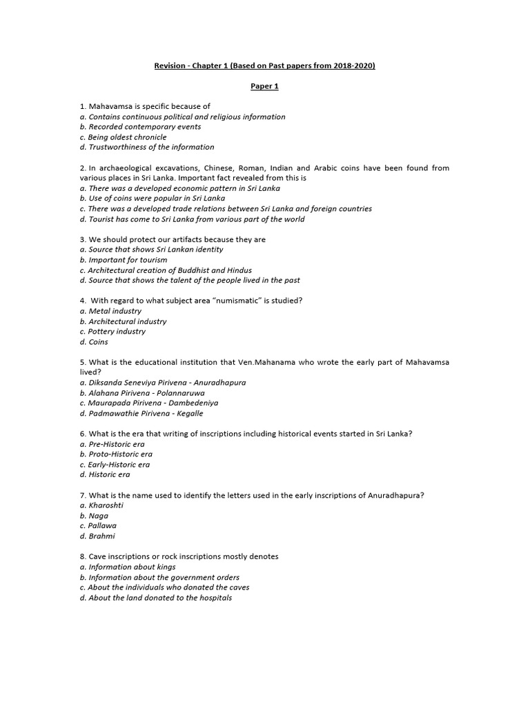 Grade 10 Chapter 1 REVISION | PDF | Sri Lanka
