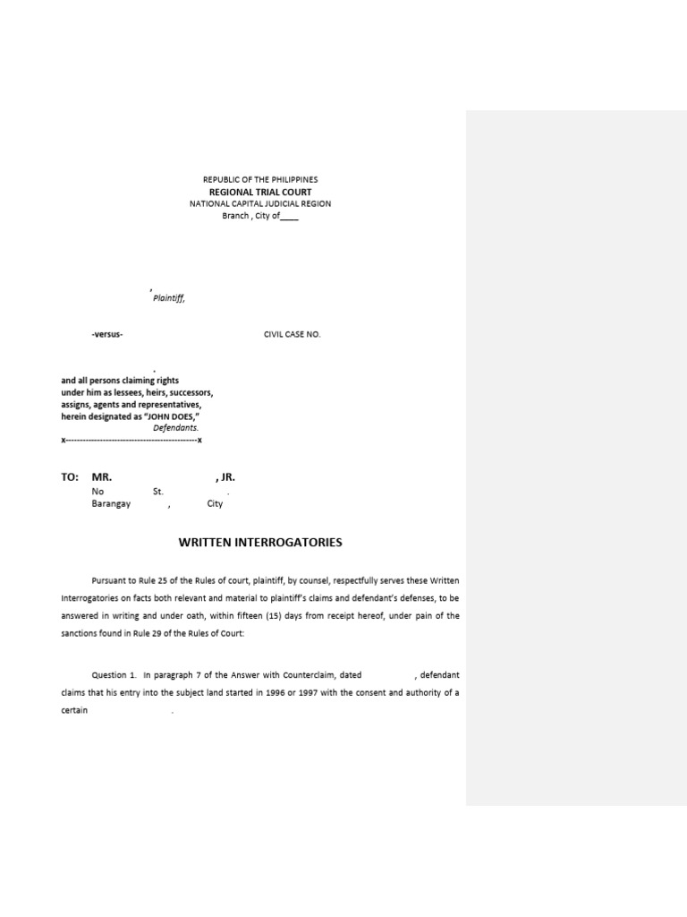 Written Interrogatories Sample | PDF | Taxes | Lawsuit