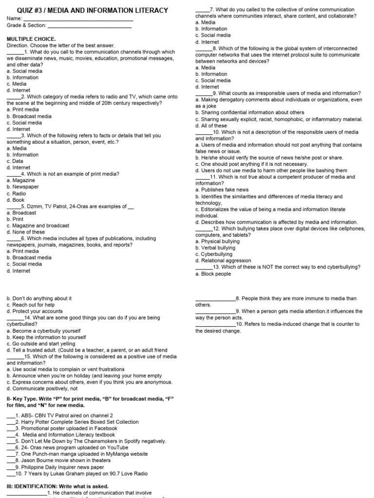 Media and Information Literacy Quiz | PDF | Computers