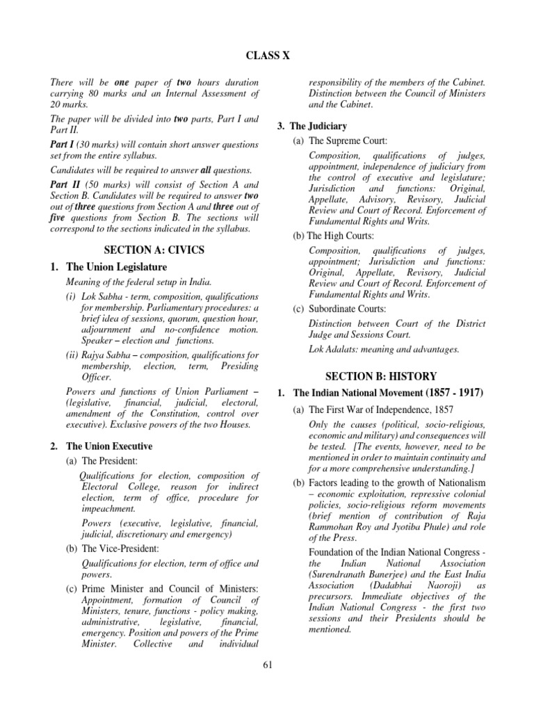 ICSE Class 10 History & Civics Syllabus 2023-24 | PDF