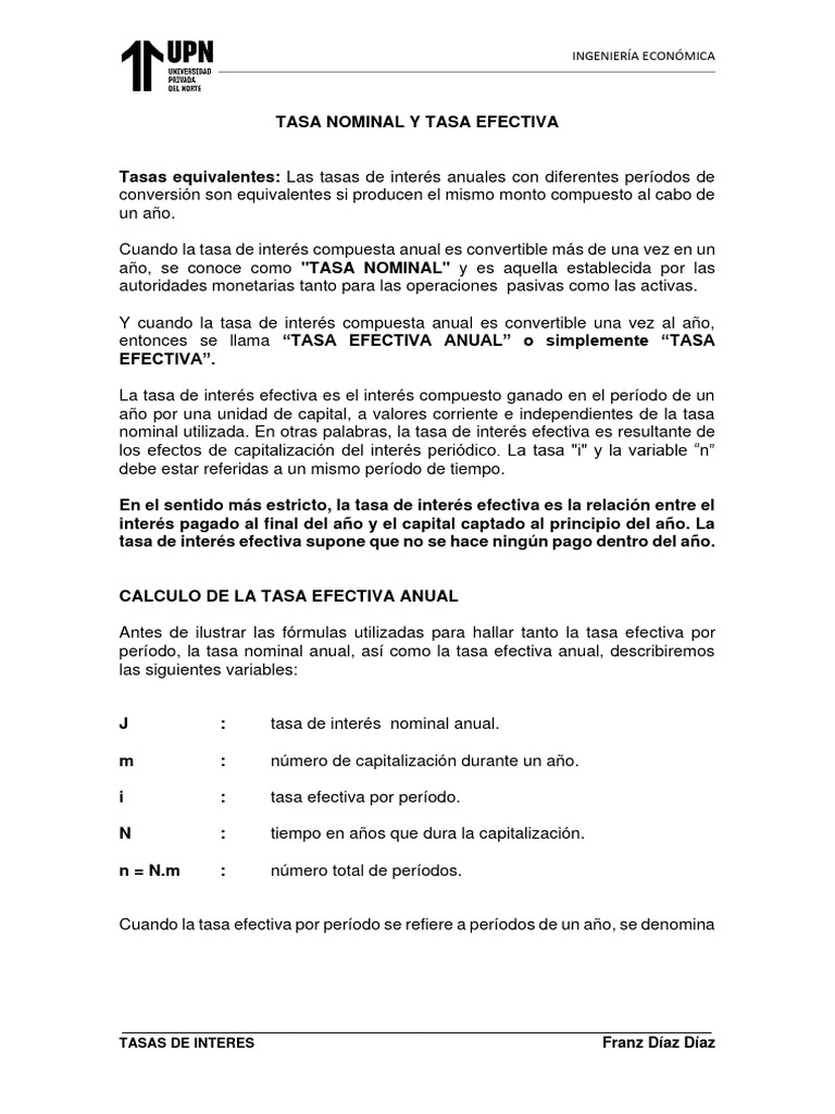 Tasa Nominal y Efectiva en Finanzas | PDF | Interés | Tasas de interés