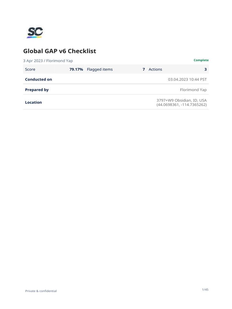 Global GAP Checklist Sample Report SafetyCulture PDF
