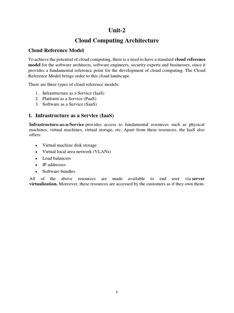 Unit 2 Cloud Computing Architecture | PDF